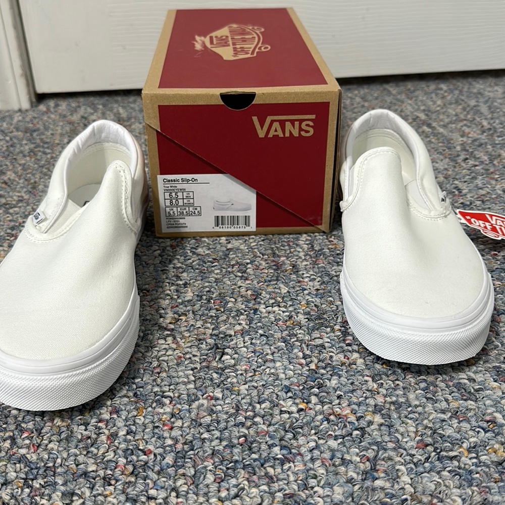 white slip on vans. Size 8 in women’s